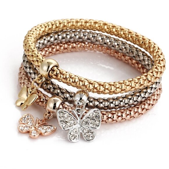 Jewelry - Gold 3 Piece Butterfly Charm Bracelet